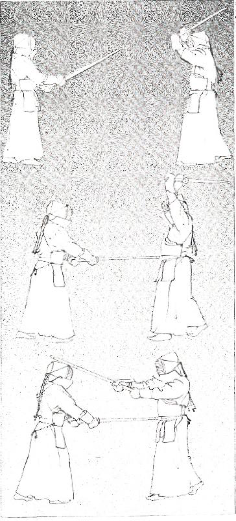 Рис.13. Когда оппонент нацелен на левое котэ поднимите синай, чтобы избежать котэ-ути, затем бейте мэн.